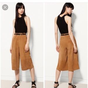 Massimo Dutti Tan Capris High-Waisted Wide-Leg